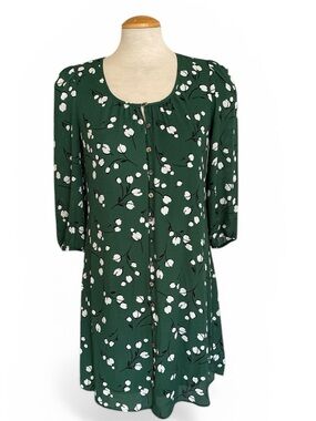 Green White Floral Mini Dress with Scoop Neck